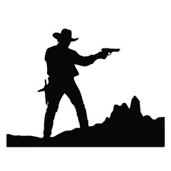 Cartoon cowboy with a gun  silhouette vector illustration transparent background