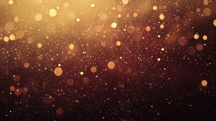 Graceful swirling golden particles create a festive bokeh effect on a dark background, with light rays shining through for a touch of magic, perfect for holiday designs
