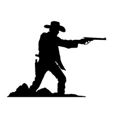 Cartoon cowboy with a gun  silhouette vector illustration transparent background