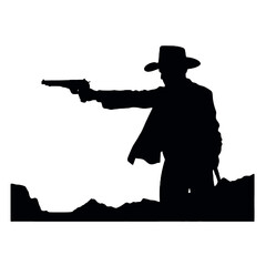 Cartoon cowboy with a gun  silhouette vector illustration transparent background