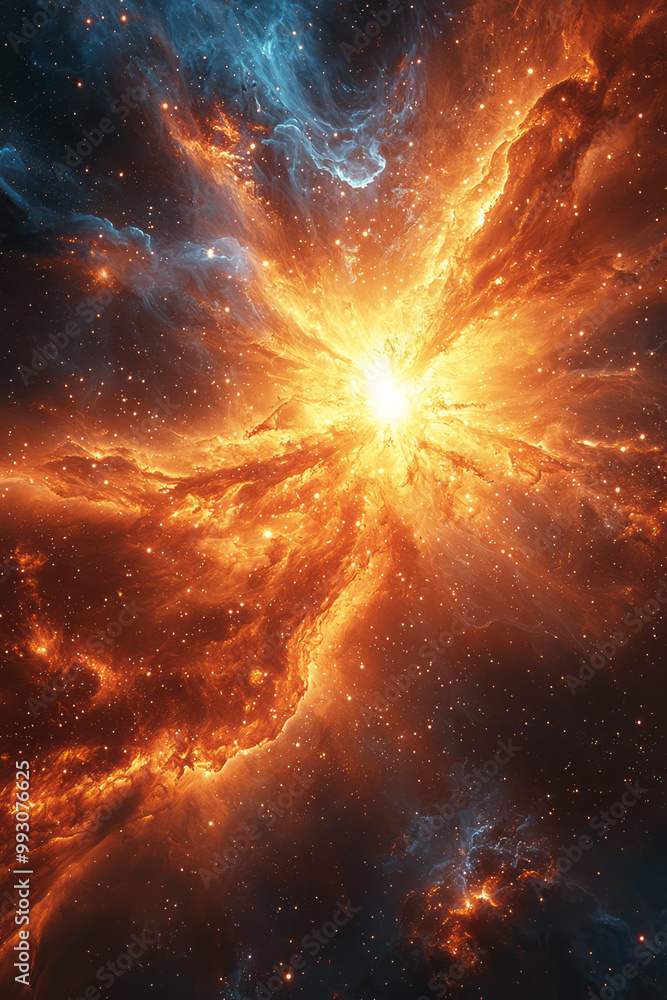 Poster a dynamic image of a supernova explosion in deep space,