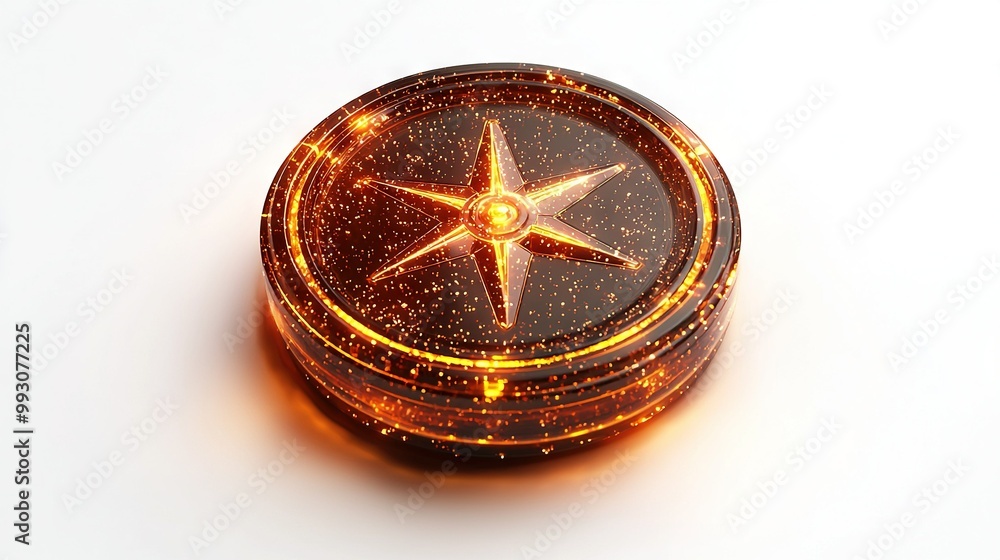 Poster a clear shot of a star atop a spherical object on a pure background, centrally positioned within the