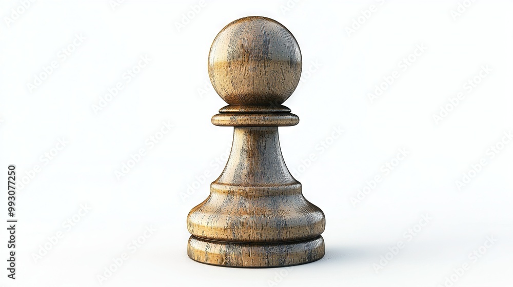 Poster close-up of a chess piece on a white background with a subtle reflection on the top surface