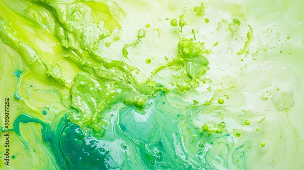 Poster abstract image of green and yellow paint mixing together creating an interesting pattern, ideal for 