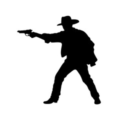 Cowboy Holding a gun - silhouette vector illustration transparent background