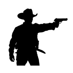 Cowboy Holding a gun - silhouette vector illustration transparent background