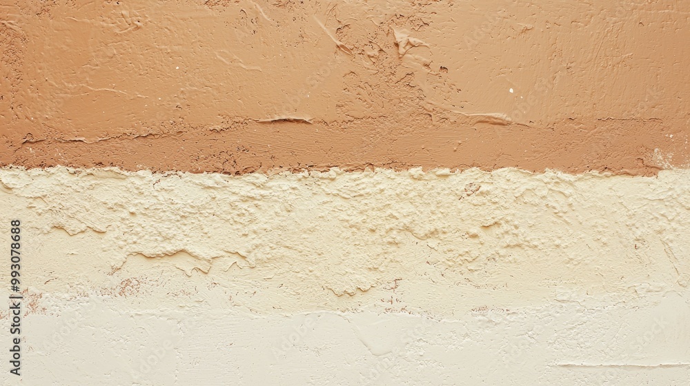 Poster three-tone textured background featuring three different shades of plaster in horizontal bands, crea