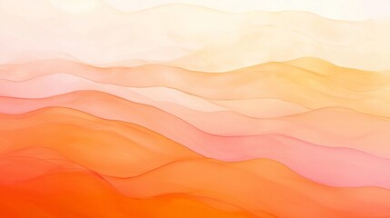 Fototapeta premium Colorful flowing alcohol ink creates abstract wavy landscape with rolling hills and deep valleys in vibrant shades of orange, pink, and yellow blending seamlessly