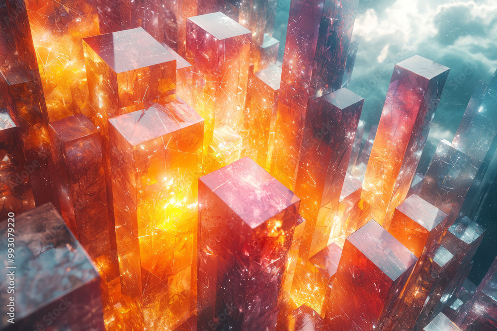 Poster a surreal scene where geometric shapes float in space, each representing a different mathematical co