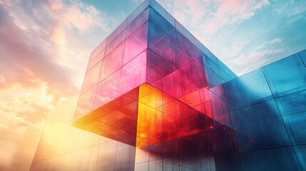Fototapeta premium A vibrant image of a cube unfolding into a 2D net,