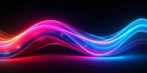 Black modern wide abstract technology background with blue and pink glowing high-speed and movement light effect.