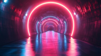 3d render abstract neon tunnel background.