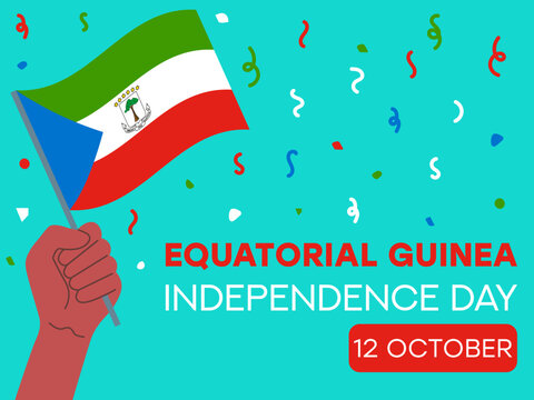equatorial guinea independence day 12 October, guinea flag in hand. Greeting card, poster, banner template