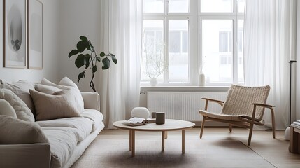 Scandinavian-style living room with a soft, neutral palette and clean lines