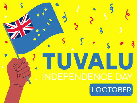tuvalu independence day 1 October, tuvalu flag in hand. Greeting card, poster, banner template	