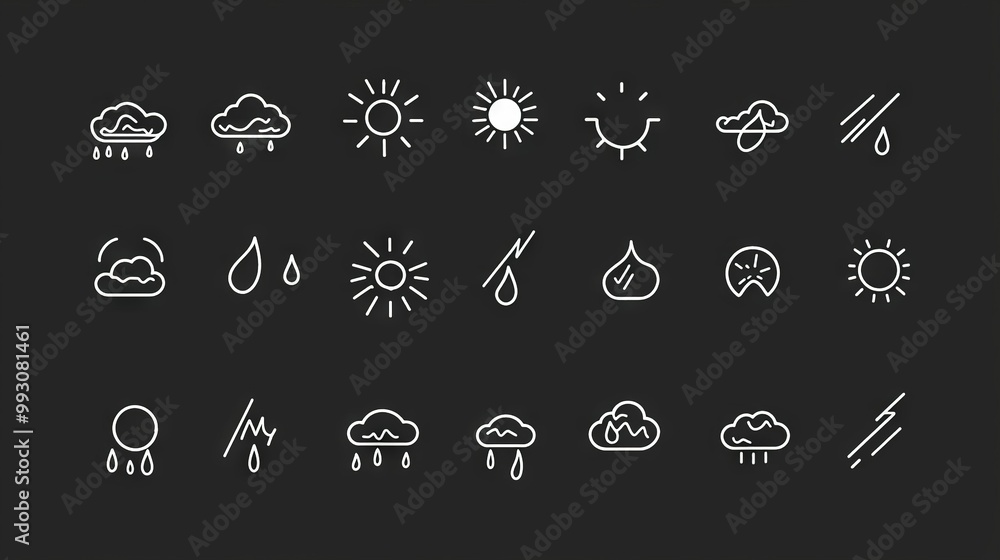 Poster set of weather icons on a blackboard using chalk and chalkboard marker
