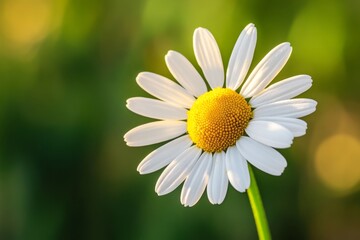 Fototapeta premium A beautiful daisy blooms in the sunlight. Its white petals and bright yellow center radiate joy and freshness. Perfect for nature lovers and floral designs. Generative AI