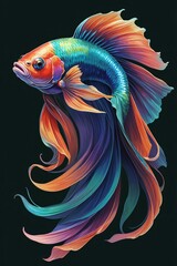 Fototapeta premium a Betta fish, also known as a Siamese fighting fish. The fish is depicted in a dynamic pose