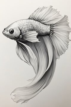 grayscale betta fish swimming gracefully clip art preview
