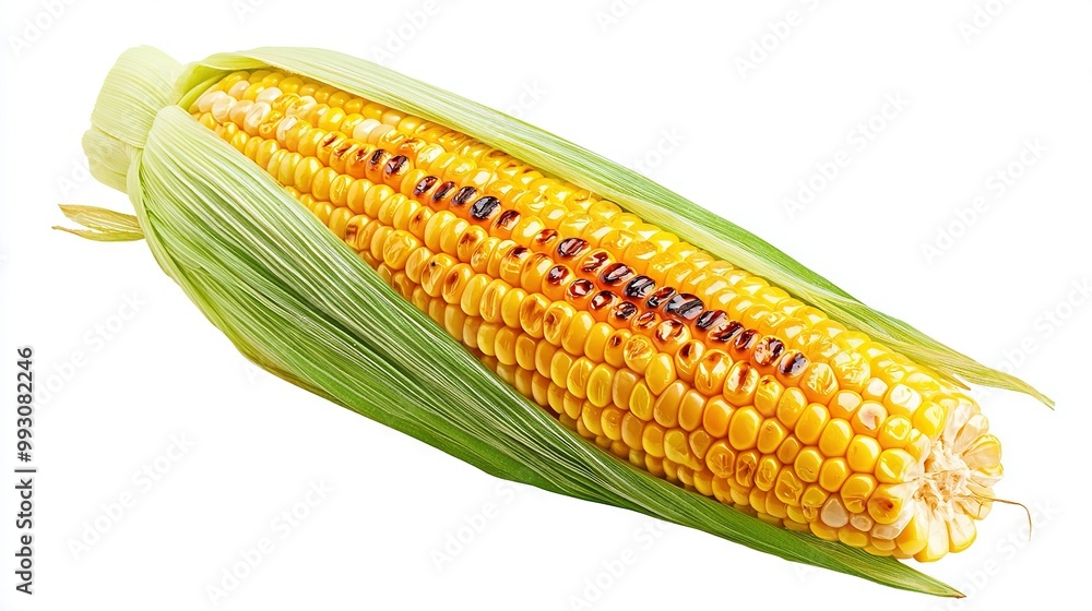Poster a close-up of a corn on the cob with a bite taken out of its cob
