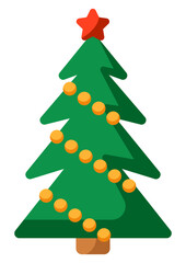 Merry Christmas tree. Holiday object in cartoon style.