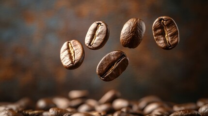 Fototapeta premium Levitating Coffee Beans with Aroma Tendrils