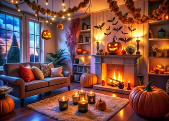 Obraz premium Elevate your Halloween celebration with innovative interior design ideas to create a spooky ambiance, ensuring your