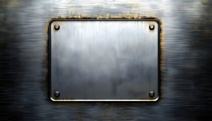 Obraz premium Metal background with square iron plate. Scratched shiny 3d texture