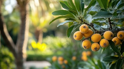 Fototapeta premium Fresh Loquats in a Mediterranean Garden Setting