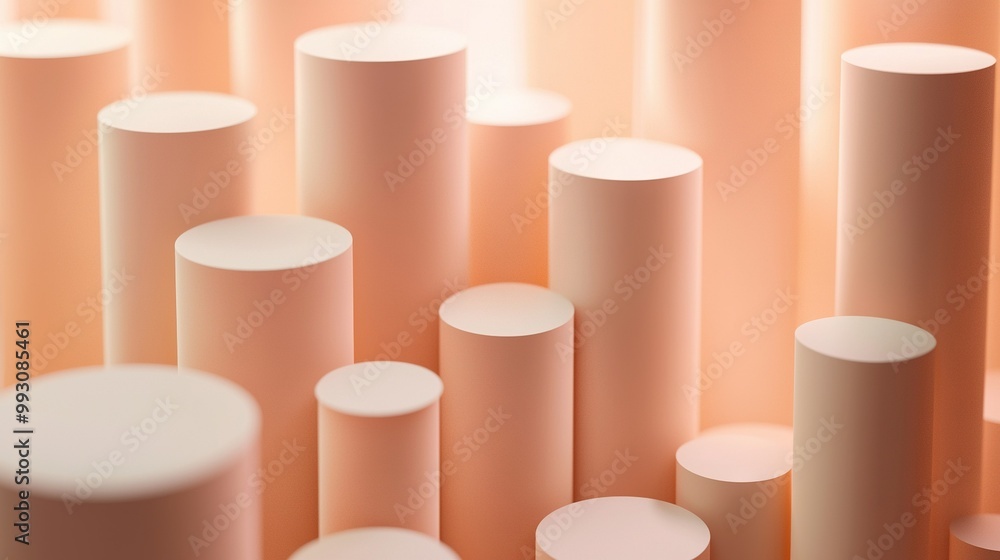 Poster   Close-up of white objects in a room with natural light streaming in through the tall columns