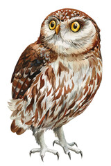 Owl illustration, detailed watercolor bird hand-painted isolated on white for wildlife art, home decor, Design Projects
