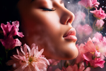 Naklejka premium Woman among wildflowers, embracing floral therapy for a relaxing, peaceful experience
