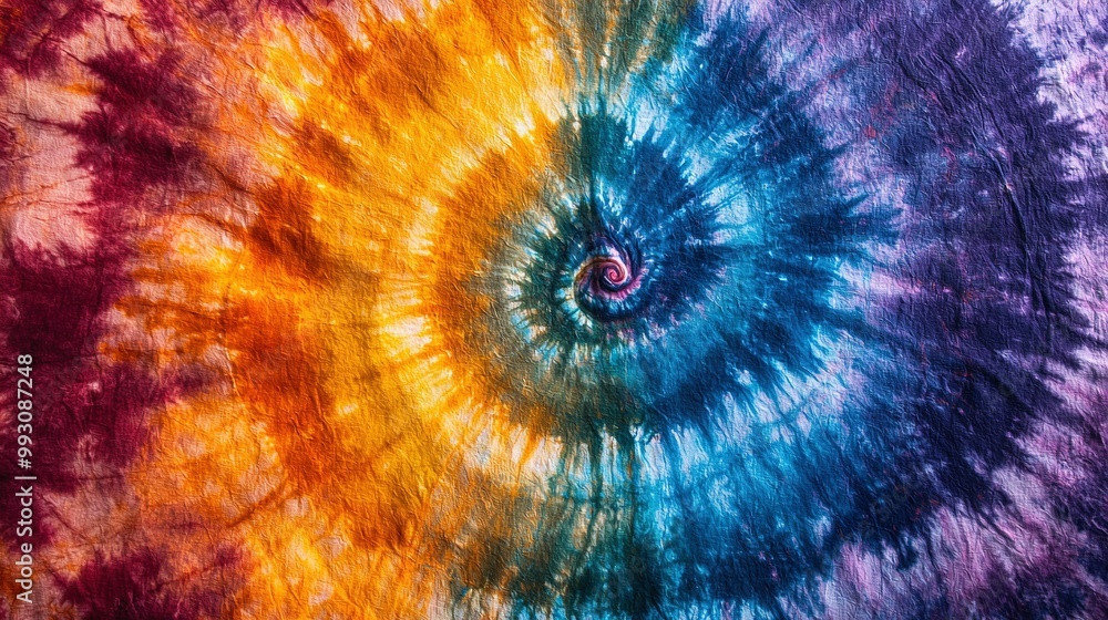 Poster a colorful tie with a dyed background featuring a circular hole at its center and an intricate dye p