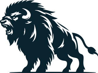 Angry bison Silhouette Vector file. on white background