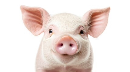 Portrait of a cute happy pig isolated on white background, concept of happy farm, healthy life, funny animal portrait on white background. 