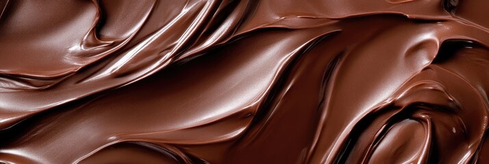 Naklejka premium Melted chocolate texture with glossy, rich swirls and smooth, silky surfaces
