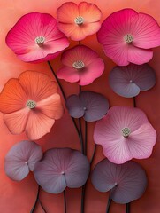 Close-up of vibrant pink and red lotus-inspired petals on an orange background. A modern, artistic take on floral design with bold colors and intricate details.