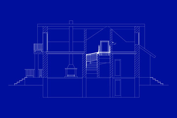 Best interesting architectural background. Cross-section suburban house. Vector blueprint.