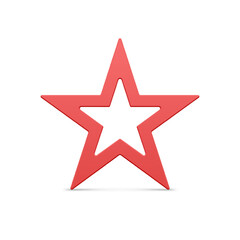 Classic red realistic five pointed star outline border metallic glossy Christmas luxury bauble decor vector illustration. Traditional expensive Xmas stellar insignia symbol of best quality 3d template