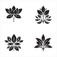 Obraz premium Black and white vector floral elements featuring leaves, plants, and a butterfly, perfect for spring or summer design illustrations