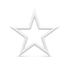 White realistic five pointed classic star for Christmas decorative design holiday celebration vector illustration. Tender insignia festive outline frame New Year bauble isolated