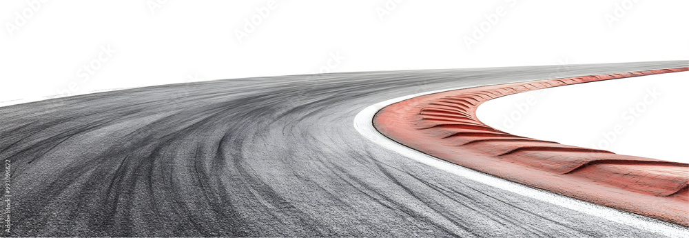 Poster sharp curve on a race track with visible skid marks, , clipping path,