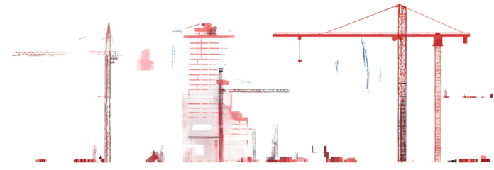 Wide banner illustration of buildings under construction in process 