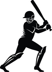 Line art Cricket sports man silhouette vector icon, illustration on white background.