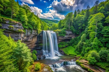 Fototapeta premium Nestled in North Carolina, the breathtaking Dry Falls is surrounded by lush greenery and scenic landscapes, creating a