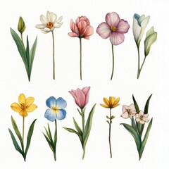 Watercolor Flowers Set.