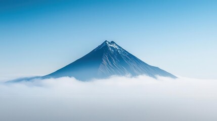 Fototapeta premium Clear mountain peak visible through fog, clear vision, competitive advantage, goal clarity