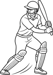 Line art Cricket sports man silhouette vector icon, illustration on white background.