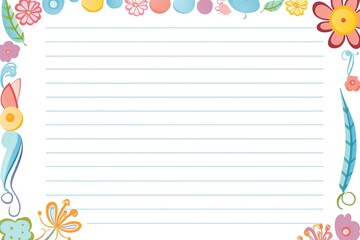 Colorful floral and nature-themed lined paper for notes or letters. Perfect for stationary, invitations, or scrapbooking projects.