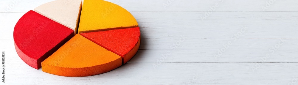 Aufkleber colorful pie chart on a wooden surface, representing data analysis and visualization concepts, perfe